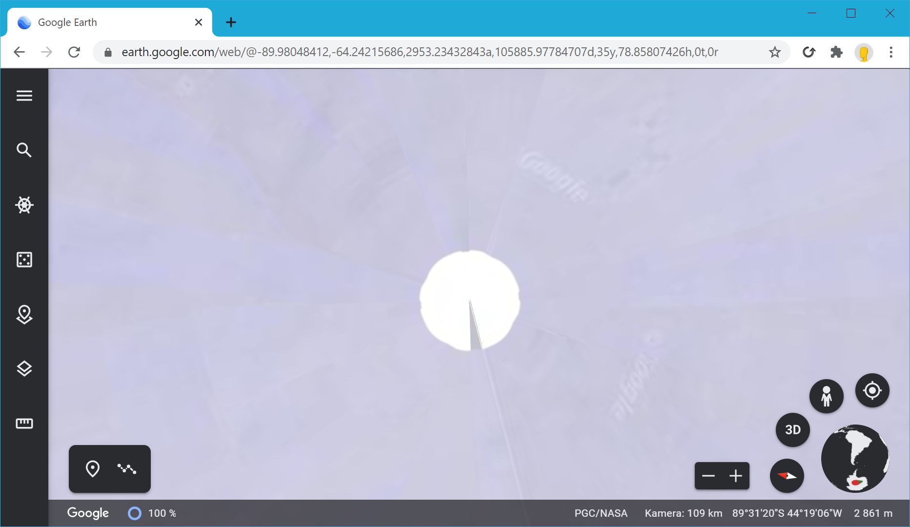 Google Earth Web version, polar artifacts